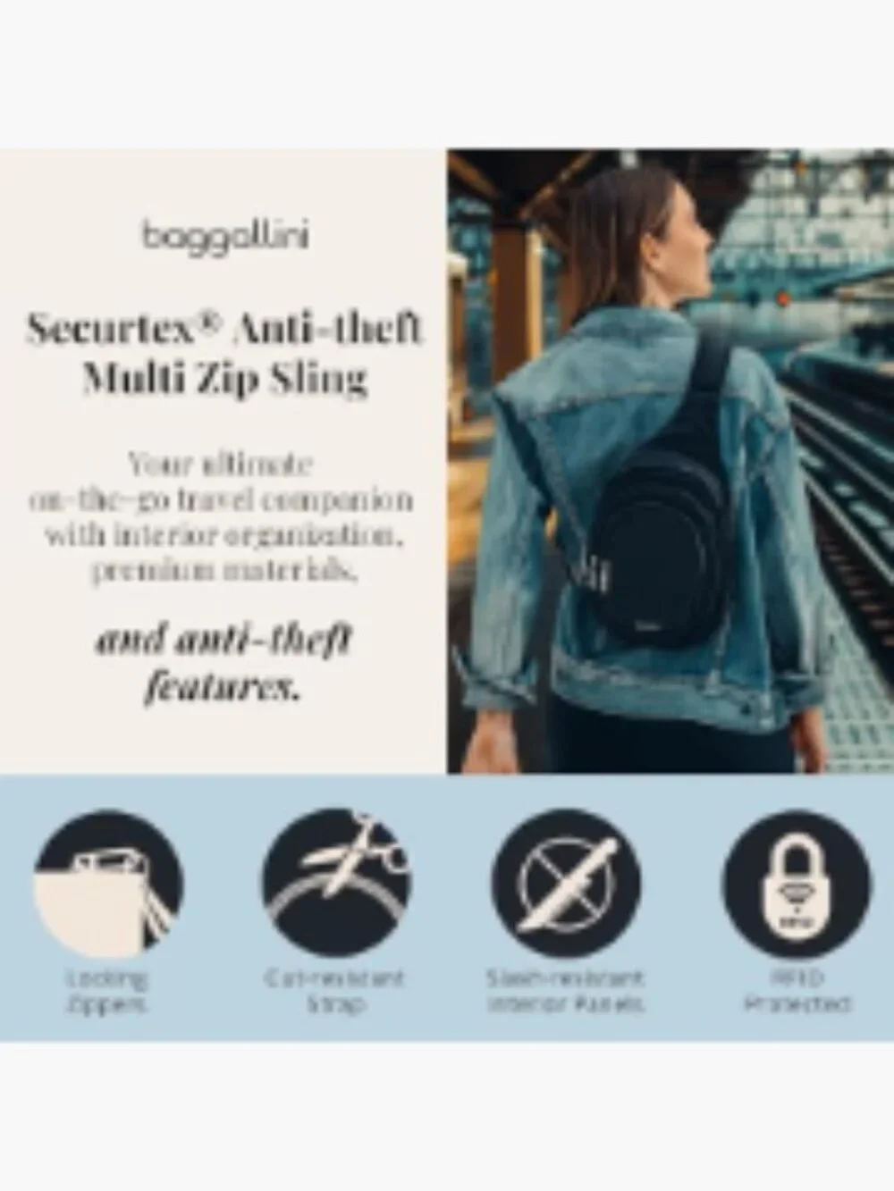 Anti-Theft Travel Sling Crossbody Bag with RFID Protection and Locking Zippers